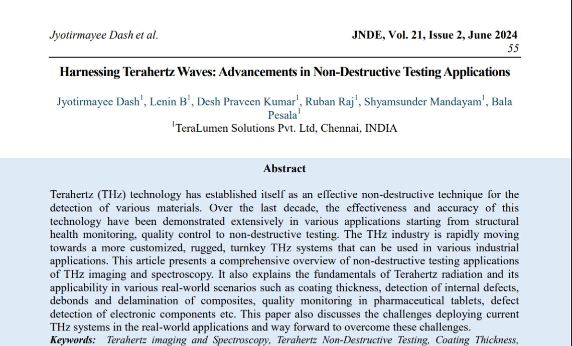 Terahertz imaging and Spectroscopy,Terahertz Non-Destructive Testing, Coating Thickness, Composites, Thermal Barrier Coatings